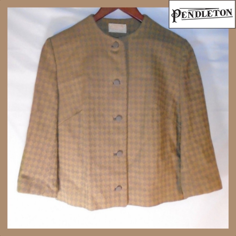 Vtge Pendleton Womens Brown Gold Plaid Wool Blazer
